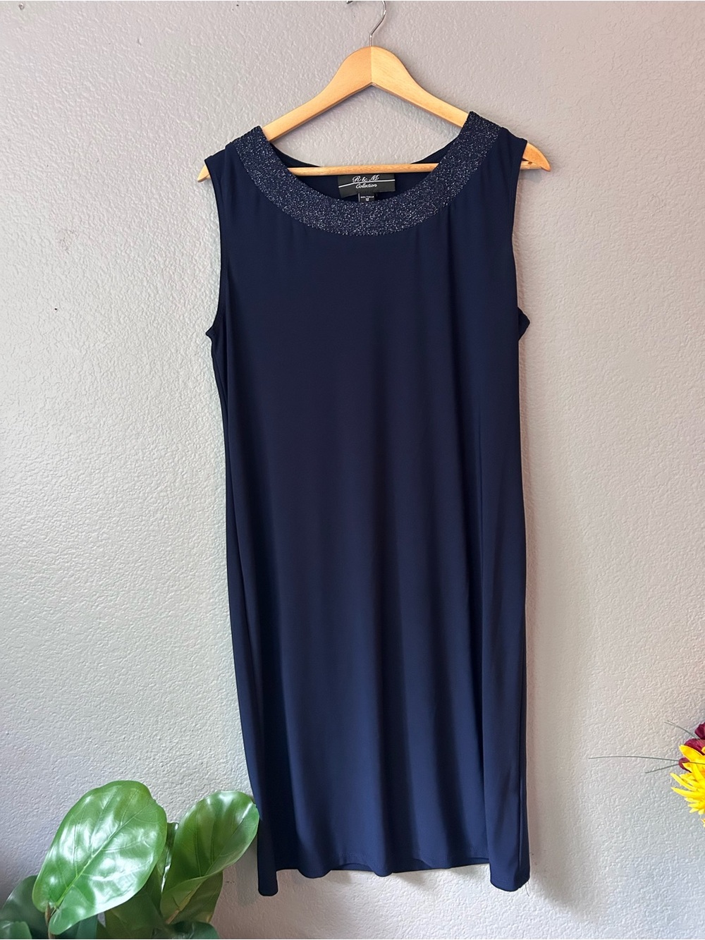 Vintage Sleeveless Embellished Neck Midi Dress in Navy Size 12